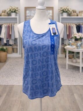 Champion Blue Racerback Tank Top Large NWT Logo Print Athletic